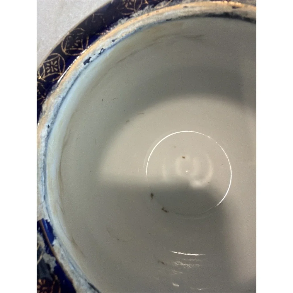 Set Of 2 Lemax Ceramic Flower Pot Vase blue pink Floral GardenGold Gilt 4